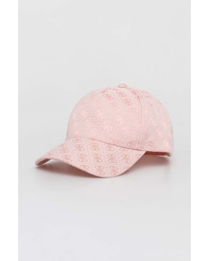 Guess czapka z daszkiem kolor różowy wzorzysta