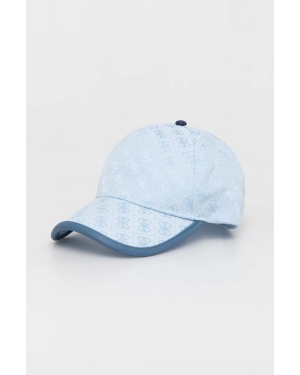 Guess czapka z daszkiem kolor niebieski wzorzysta