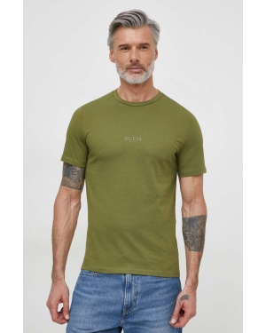 Guess t-shirt bawełniany kolor zielony z aplikacją