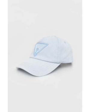 Guess czapka z daszkiem bawełniana kolor niebieski z aplikacją