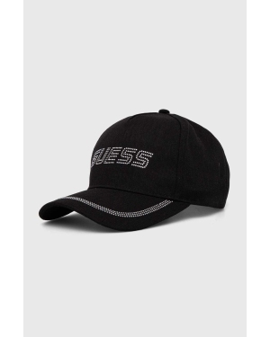 Guess czapka z daszkiem bawełniana RHINESTONES kolor czarny z aplikacją V4GZ00 WFKN0
