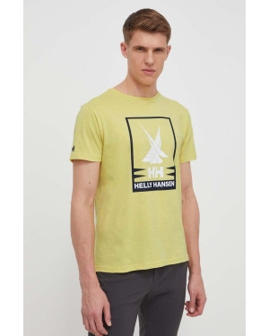 Helly Hansen t-shirt bawełniany męski kolor żółty z nadrukiem