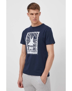 Helly Hansen t-shirt bawełniany męski kolor granatowy z nadrukiem