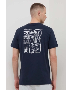 Jack Wolfskin t-shirt bawełniany męski kolor granatowy z nadrukiem 1809761