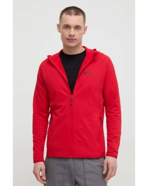 Jack Wolfskin bluza sportowa Baiselberg kolor czerwony z kapturem gładka