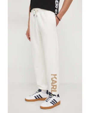 Karl Lagerfeld spodnie dresowe kolor beżowy z nadrukiem