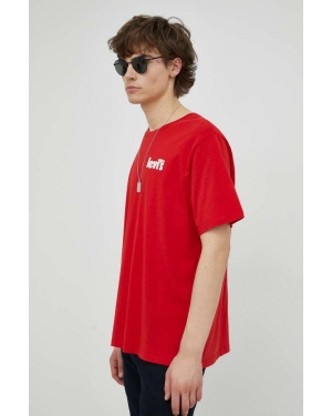 Levi's t-shirt bawełniany kolor czerwony z nadrukiem