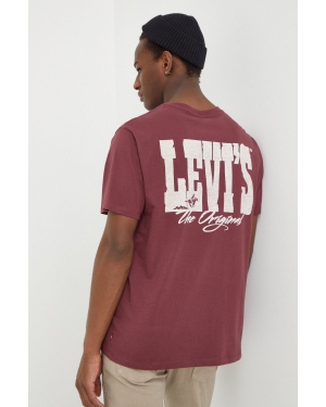 Levi's t-shirt bawełniany męski kolor bordowy z nadrukiem