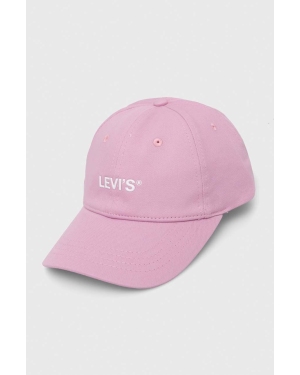 Levi's czapka z daszkiem bawełniana kolor różowy z aplikacją