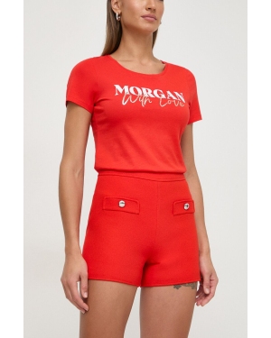 Morgan szorty damskie kolor czerwony gładkie high waist
