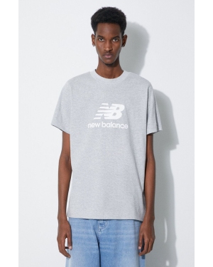 New Balance t-shirt bawełniany Essentials Cotton męski kolor szary z nadrukiem MT41502AG