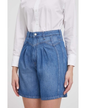 Pepe Jeans szorty jeansowe damskie kolor niebieski gładkie high waist