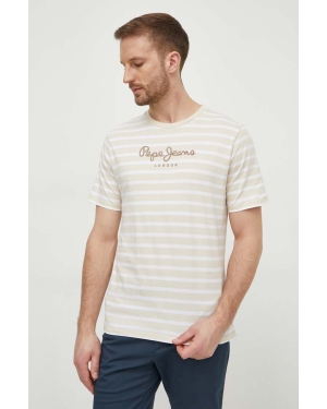 Pepe Jeans t-shirt bawełniany męski kolor beżowy wzorzysty