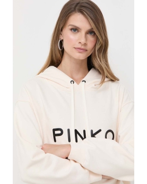 Pinko bluza bawełniana damska kolor beżowy z kapturem z aplikacją
