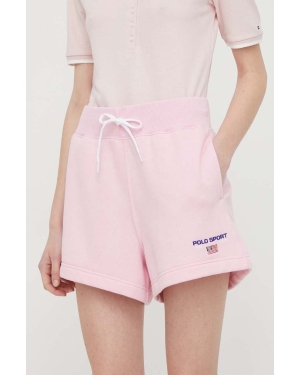 Polo Ralph Lauren szorty damskie kolor różowy melanżowe high waist