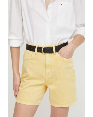 Tommy Hilfiger szorty jeansowe damskie kolor żółty gładkie high waist