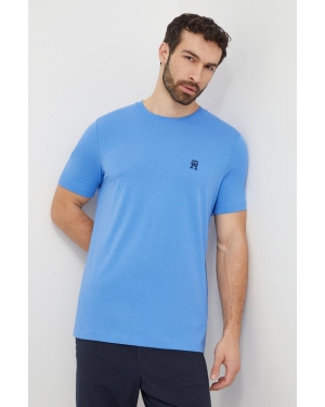 Tommy Hilfiger t-shirt bawełniany męski kolor niebieski z aplikacją