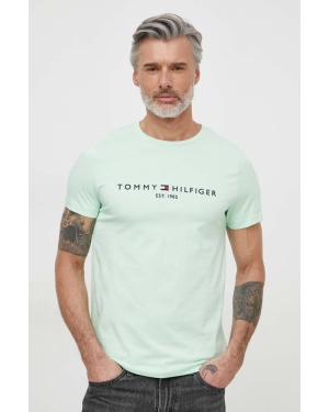 Tommy Hilfiger t-shirt bawełniany męski kolor zielony z aplikacją
