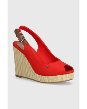Tommy Hilfiger sandały damskie kolor czerwony na koturnie