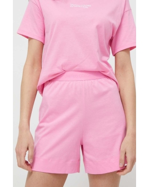 United Colors of Benetton szorty bawełniane lounge kolor różowy gładkie high waist