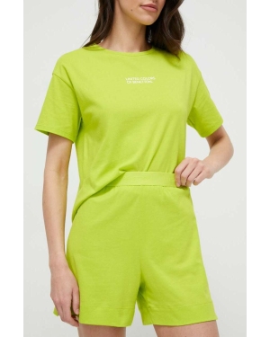 United Colors of Benetton szorty bawełniane lounge kolor zielony gładkie high waist