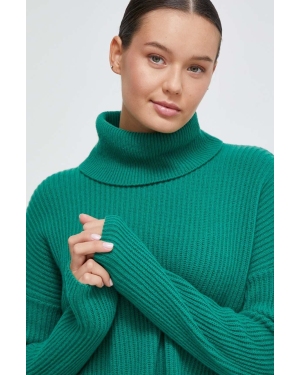 United Colors of Benetton sweter wełniany damski kolor zielony lekki z golfem