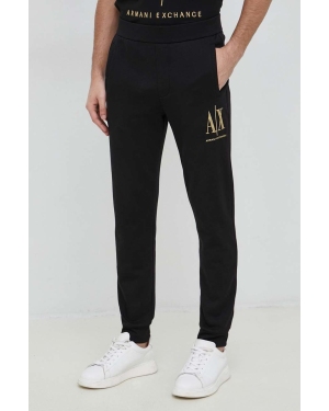 Armani Exchange spodnie dresowe bawełniane męskie kolor czarny z aplikacją