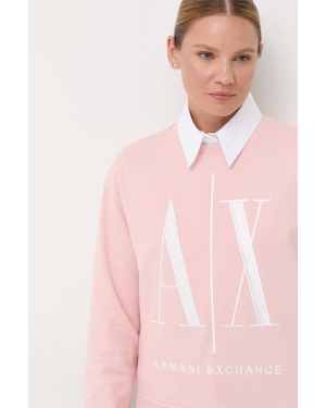 Armani Exchange bluza bawełniana damska kolor różowy z aplikacją