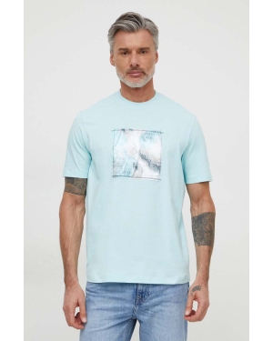 Armani Exchange t-shirt bawełniany męski kolor turkusowy z aplikacją
