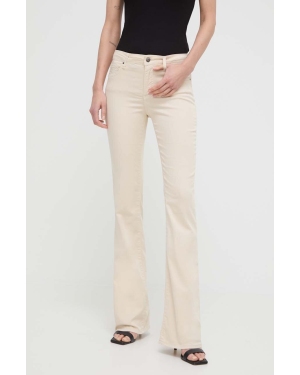 Armani Exchange spodnie damskie kolor beżowy dzwony high waist