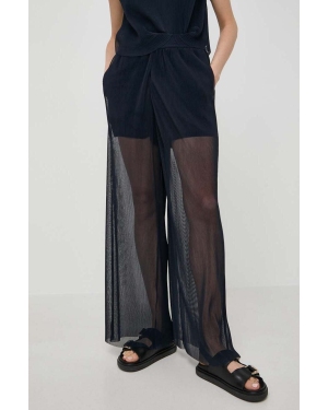 Armani Exchange spodnie damskie kolor granatowy szerokie high waist