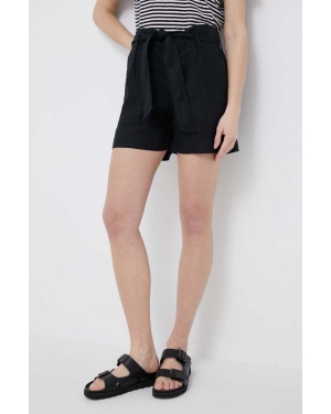 Lauren Ralph Lauren szorty lniane kolor czarny gładkie high waist