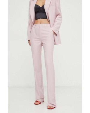 Marella spodnie damskie kolor różowy proste high waist