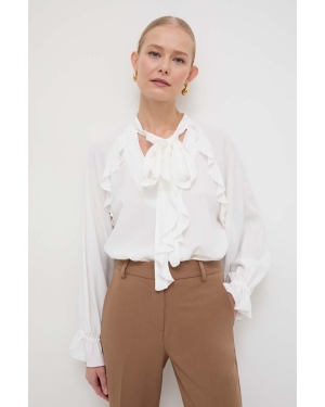 Marella bluzka z domieszką jedwabiu kolor biały gładka