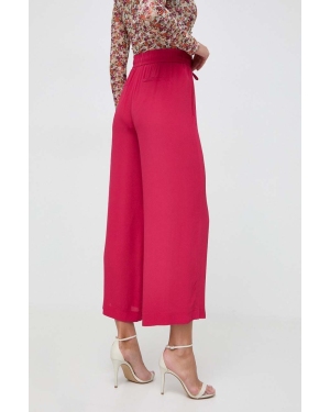 Marella spodnie z domieszką jedwabiu kolor różowy szerokie high waist