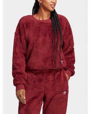 adidas Bluza Essentials+ Fluffy Teddy Sweater HY1725 Czerwony Loose Fit