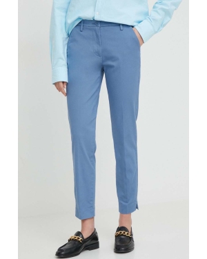 Sisley spodnie damskie kolor niebieski dopasowane medium waist