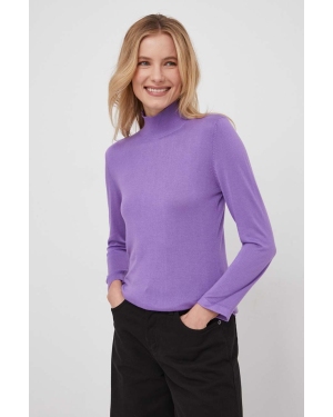 Sisley sweter z domieszką jedwabiu kolor fioletowy lekki z golfem