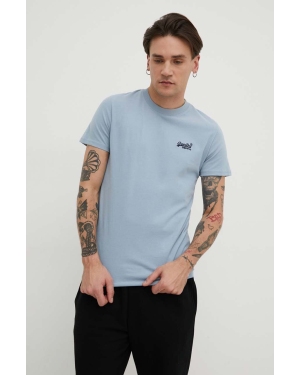 Superdry t-shirt bawełniany męski kolor niebieski z aplikacją