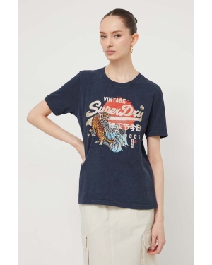 Superdry t-shirt bawełniany damski kolor granatowy
