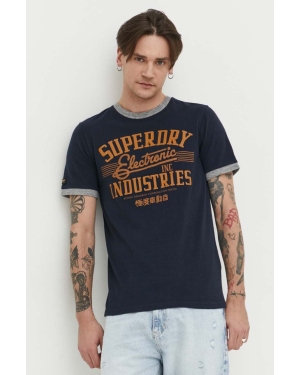Superdry t-shirt bawełniany męski kolor granatowy z nadrukiem