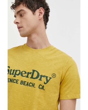 Superdry t-shirt bawełniany męski kolor żółty z nadrukiem