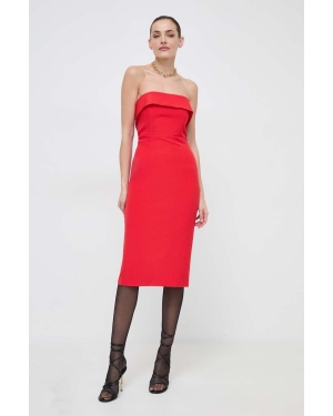 Bardot sukienka kolor czerwony midi prosta