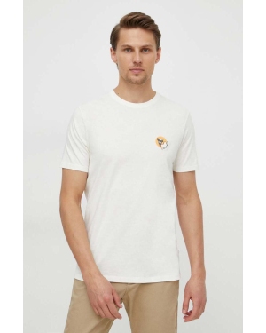 Lindbergh t-shirt bawełniany męski kolor beżowy z aplikacją