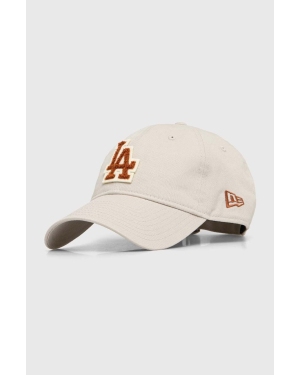 New Era czapka z daszkiem bawełniana kolor beżowy z aplikacją LOS ANGELES DODGERS