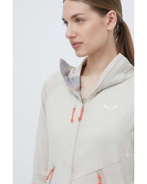 Salewa bluza sportowa Agner Hybrid damska kolor beżowy z kapturem melanżowa