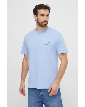 Tommy Jeans t-shirt bawełniany męski kolor niebieski z aplikacją