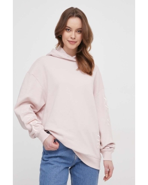 Calvin Klein Jeans bluza bawełniana damska kolor różowy z kapturem z aplikacją