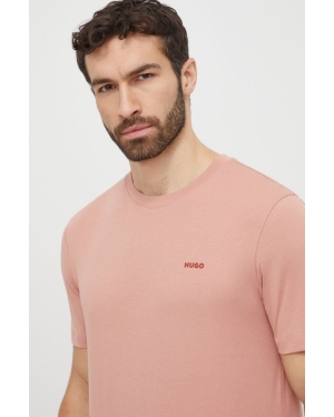 HUGO t-shirt bawełniany kolor różowy gładki
