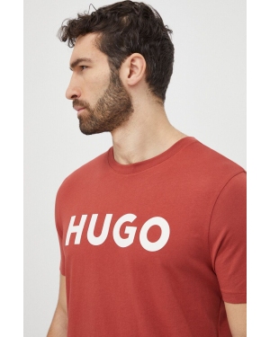 HUGO t-shirt bawełniany męski kolor bordowy z nadrukiem